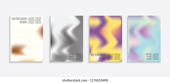 Modern covers with gradient wavy shapes. Futuristic minimal design with a multi-colored bionic background. A4 format. Eps10 vector. For poster, layout, placard, grunge paper, card, book.