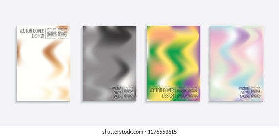 Modern covers with gradient wavy shapes. Futuristic minimal design with a multi-colored bionic background. A4 format. Eps10 vector. For poster, layout, placard, grunge paper, card, book.