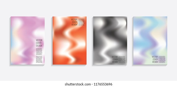 Modern covers with gradient wavy shapes. Futuristic minimal design with a multi-colored bionic background. A4 format. Eps10 vector. For poster, layout, placard, grunge paper, card, book.
