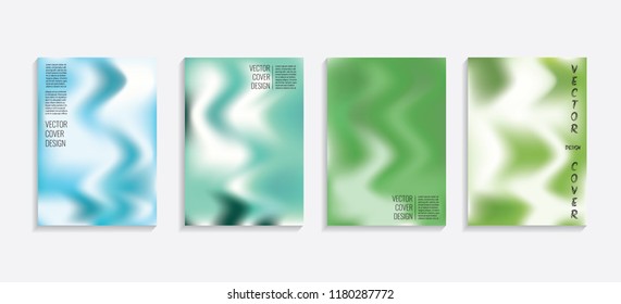 Modern covers with gradient wavy shapes. Futuristic minimal design with a multi-colored bionic background. A4 format. Eps10 vector. For poster, layout, placard, grunge paper, card, book.