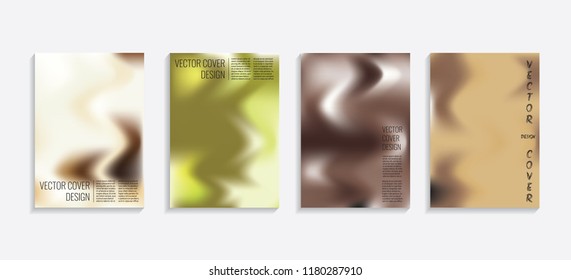 Modern covers with gradient wavy shapes. Futuristic minimal design with a multi-colored bionic background. A4 format. Eps10 vector. For poster, layout, placard, grunge paper, card, book.