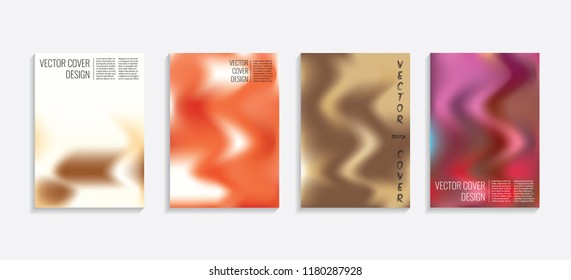 Modern covers with gradient wavy shapes. Futuristic minimal design with a multi-colored bionic background. A4 format. Eps10 vector. For poster, layout, placard, grunge paper, card, book.