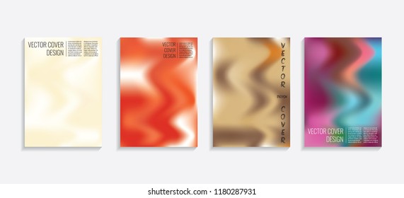 Modern covers with gradient wavy shapes. Futuristic minimal design with a multi-colored bionic background. A4 format. Eps10 vector. For poster, layout, placard, grunge paper, card, book.