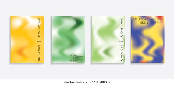 Modern covers with gradient wavy shapes. Futuristic minimal design with a multi-colored bionic background. A4 format. Eps10 vector. For poster, layout, placard, grunge paper, card, book.