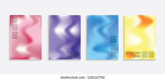 Modern covers with gradient wavy shapes. Futuristic minimal design with a multi-colored bionic background. A4 format. Eps10 vector. For poster, layout, placard, grunge paper, card, book.