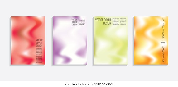 Modern covers with gradient wavy shapes. Futuristic minimal design with a multi-colored bionic background. A4 format. Eps10 vector. For poster, layout, placard, grunge paper, card, book.
