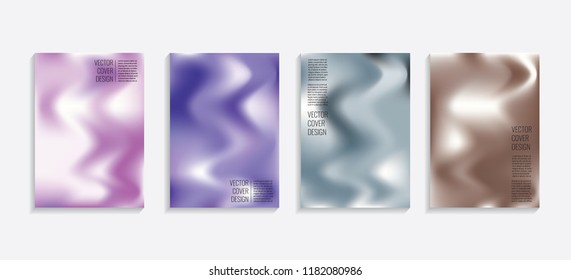 Modern covers with gradient wavy shapes. Futuristic minimal design with a multi-colored bionic background. A4 format. Eps10 vector. For poster, layout, placard, grunge paper, card, book.