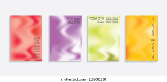 Modern covers with gradient wavy shapes. Futuristic minimal design with a multi-colored bionic background. A4 format. Eps10 vector. For poster, layout, placard, grunge paper, card, book.