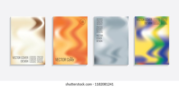 Modern covers with gradient wavy shapes. Futuristic minimal design with a multi-colored bionic background. A4 format. Eps10 vector. For poster, layout, placard, grunge paper, card, book.