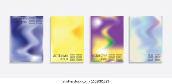 Modern covers with gradient wavy shapes. Futuristic minimal design with a multi-colored bionic background. A4 format. Eps10 vector. For poster, layout, placard, grunge paper, card, book.