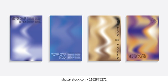 Modern covers with gradient wavy shapes. Futuristic minimal design with a multi-colored bionic background. A4 format. Eps10 vector. For poster, layout, placard, grunge paper, card, book.