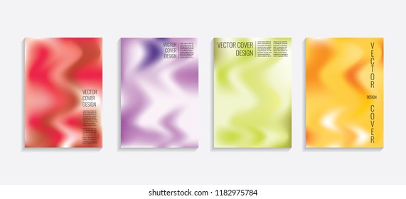 Modern covers with gradient wavy shapes. Futuristic minimal design with a multi-colored bionic background. A4 format. Eps10 vector. For poster, layout, placard, grunge paper, card, book.