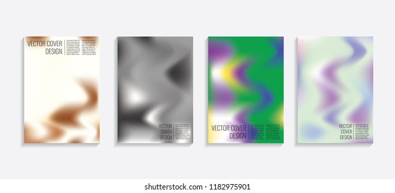 Modern covers with gradient wavy shapes. Futuristic minimal design with a multi-colored bionic background. A4 format. Eps10 vector. For poster, layout, placard, grunge paper, card, book.