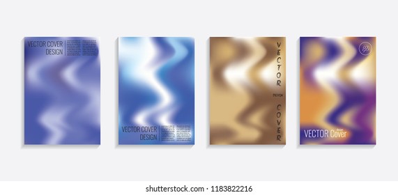 Modern covers with gradient wavy shapes. Futuristic minimal design with a multi-colored bionic background. A4 format. Eps10 vector. For poster, layout, placard, grunge paper, card, book.