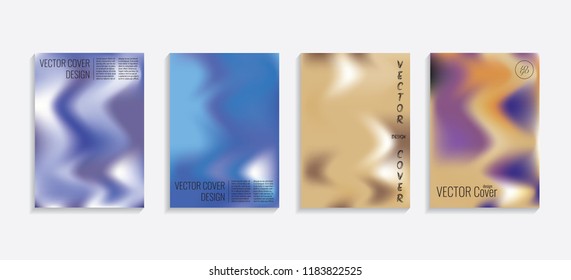 Modern covers with gradient wavy shapes. Futuristic minimal design with a multi-colored bionic background. A4 format. Eps10 vector. For poster, layout, placard, grunge paper, card, book.