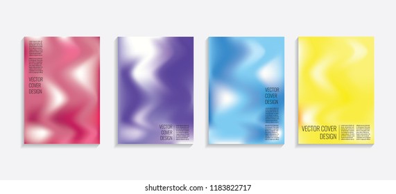 Modern covers with gradient wavy shapes. Futuristic minimal design with a multi-colored bionic background. A4 format. Eps10 vector. For poster, layout, placard, grunge paper, card, book.