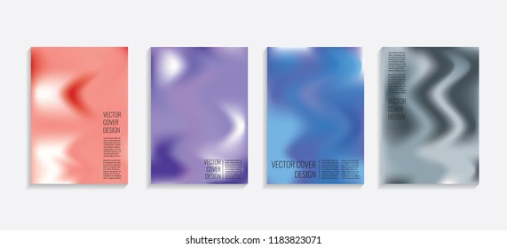 Modern covers with gradient wavy shapes. Futuristic minimal design with a multi-colored bionic background. A4 format. Eps10 vector. For poster, layout, placard, grunge paper, card, book.
