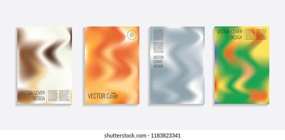 Modern covers with gradient wavy shapes. Futuristic minimal design with a multi-colored bionic background. A4 format. Eps10 vector. For poster, layout, placard, grunge paper, card, book.
