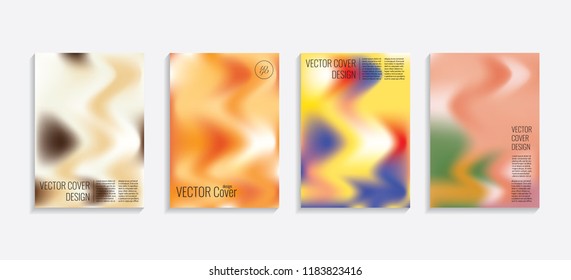 Modern covers with gradient wavy shapes. Futuristic minimal design with a multi-colored bionic background. A4 format. Eps10 vector. For poster, layout, placard, grunge paper, card, book.