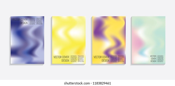 Modern covers with gradient wavy shapes. Futuristic minimal design with a multi-colored bionic background. A4 format. Eps10 vector. For poster, layout, placard, grunge paper, card, book.