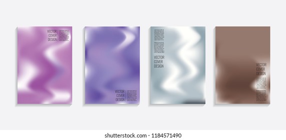Modern covers with gradient wavy shapes. Futuristic minimal design with a multi-colored bionic background. A4 format. Eps10 vector. For poster, layout, placard, grunge paper, card, book.