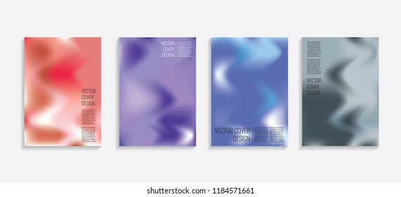 Modern covers with gradient wavy shapes. Futuristic minimal design with a multi-colored bionic background. A4 format. Eps10 vector. For poster, layout, placard, grunge paper, card, book.