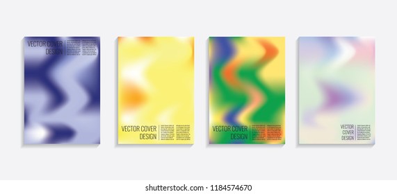 Modern covers with gradient wavy shapes. Futuristic minimal design with a multi-colored bionic background. A4 format. Eps10 vector. For poster, layout, placard, grunge paper, card, book.