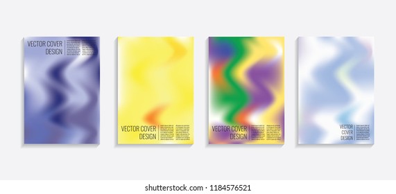 Modern covers with gradient wavy shapes. Futuristic minimal design with a multi-colored bionic background. A4 format. Eps10 vector. For poster, layout, placard, grunge paper, card, book.
