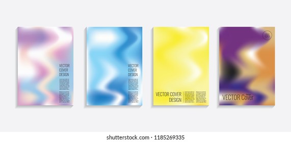Modern covers with gradient wavy shapes. Futuristic minimal design with a multi-colored bionic background. A4 format. Eps10 vector. For poster, layout, placard, grunge paper, card, book.