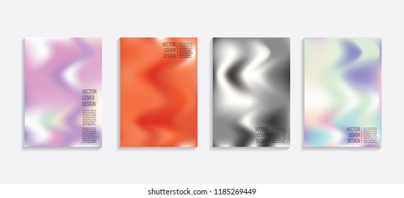 Modern covers with gradient wavy shapes. Futuristic minimal design with a multi-colored bionic background. A4 format. Eps10 vector. For poster, layout, placard, grunge paper, card, book.