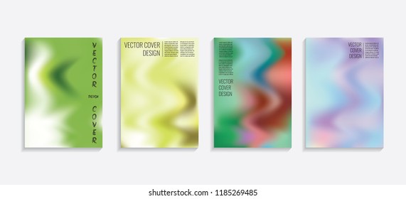 Modern covers with gradient wavy shapes. Futuristic minimal design with a multi-colored bionic background. A4 format. Eps10 vector. For poster, layout, placard, grunge paper, card, book.