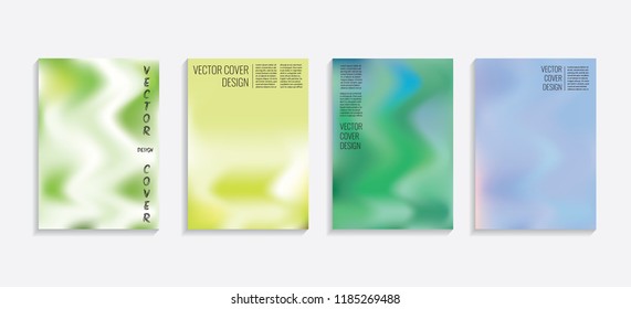 Modern covers with gradient wavy shapes. Futuristic minimal design with a multi-colored bionic background. A4 format. Eps10 vector. For poster, layout, placard, grunge paper, card, book.