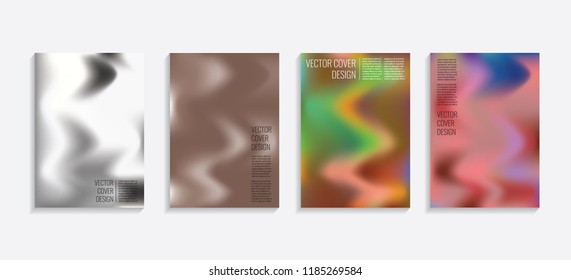 Modern covers with gradient wavy shapes. Futuristic minimal design with a multi-colored bionic background. A4 format. Eps10 vector. For poster, layout, placard, grunge paper, card, book.