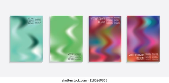 Modern covers with gradient wavy shapes. Futuristic minimal design with a multi-colored bionic background. A4 format. Eps10 vector. For poster, layout, placard, grunge paper, card, book.