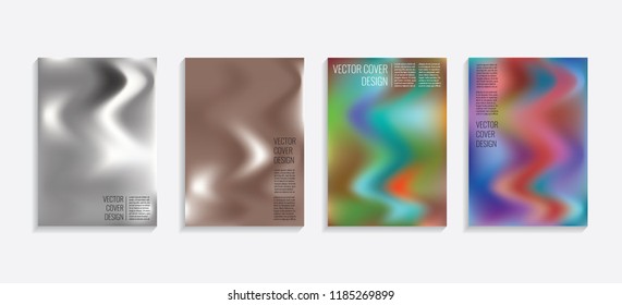 Modern covers with gradient wavy shapes. Futuristic minimal design with a multi-colored bionic background. A4 format. Eps10 vector. For poster, layout, placard, grunge paper, card, book.