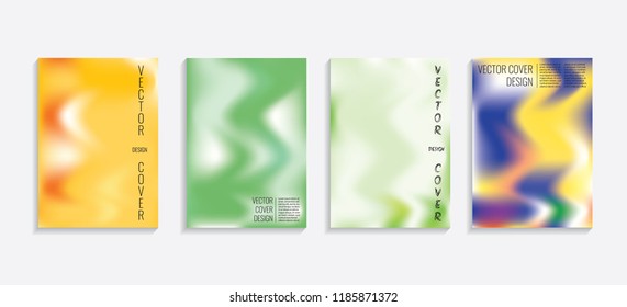 Modern covers with gradient wavy shapes. Futuristic minimal design with a multi-colored bionic background. A4 format. Eps10 vector. For poster, layout, placard, grunge paper, card, book.