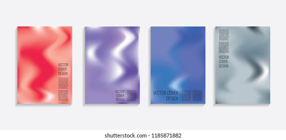 Modern covers with gradient wavy shapes. Futuristic minimal design with a multi-colored bionic background. A4 format. Eps10 vector. For poster, layout, placard, grunge paper, card, book.