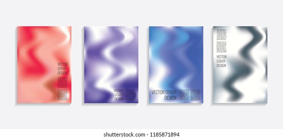 Modern covers with gradient wavy shapes. Futuristic minimal design with a multi-colored bionic background. A4 format. Eps10 vector. For poster, layout, placard, grunge paper, card, book.