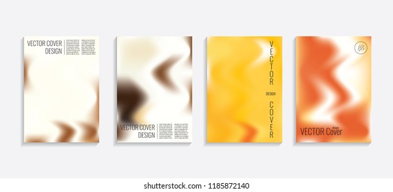 Modern covers with gradient wavy shapes. Futuristic minimal design with a multi-colored bionic background. A4 format. Eps10 vector. For poster, layout, placard, grunge paper, card, book.
