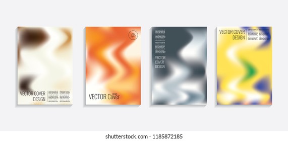 Modern covers with gradient wavy shapes. Futuristic minimal design with a multi-colored bionic background. A4 format. Eps10 vector. For poster, layout, placard, grunge paper, card, book.