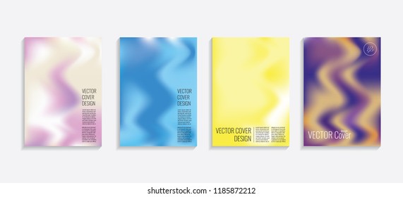 Modern covers with gradient wavy shapes. Futuristic minimal design with a multi-colored bionic background. A4 format. Eps10 vector. For poster, layout, placard, grunge paper, card, book.