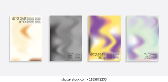 Modern covers with gradient wavy shapes. Futuristic minimal design with a multi-colored bionic background. A4 format. Eps10 vector. For poster, layout, placard, grunge paper, card, book.