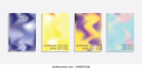 Modern covers with gradient wavy shapes. Futuristic minimal design with a multi-colored bionic background. A4 format. Eps10 vector. For poster, layout, placard, grunge paper, card, book.