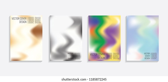 Modern covers with gradient wavy shapes. Futuristic minimal design with a multi-colored bionic background. A4 format. Eps10 vector. For poster, layout, placard, grunge paper, card, book.