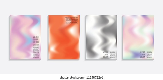 Modern covers with gradient wavy shapes. Futuristic minimal design with a multi-colored bionic background. A4 format. Eps10 vector. For poster, layout, placard, grunge paper, card, book.