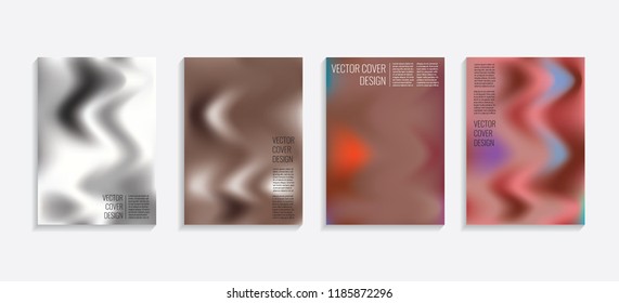 Modern covers with gradient wavy shapes. Futuristic minimal design with a multi-colored bionic background. A4 format. Eps10 vector. For poster, layout, placard, grunge paper, card, book.