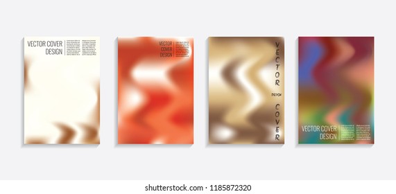 Modern covers with gradient wavy shapes. Futuristic minimal design with a multi-colored bionic background. A4 format. Eps10 vector. For poster, layout, placard, grunge paper, card, book.