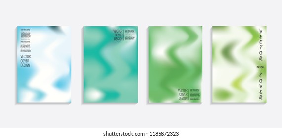 Modern covers with gradient wavy shapes. Futuristic minimal design with a multi-colored bionic background. A4 format. Eps10 vector. For poster, layout, placard, grunge paper, card, book.