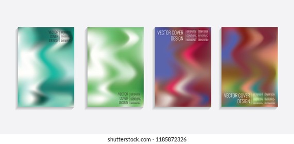 Modern covers with gradient wavy shapes. Futuristic minimal design with a multi-colored bionic background. A4 format. Eps10 vector. For poster, layout, placard, grunge paper, card, book.