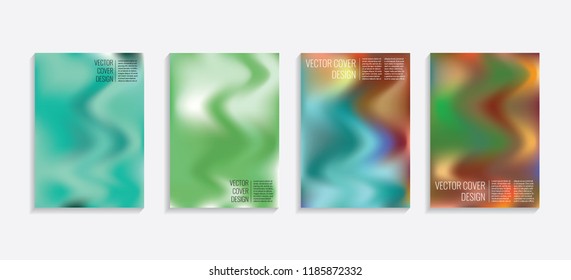 Modern covers with gradient wavy shapes. Futuristic minimal design with a multi-colored bionic background. A4 format. Eps10 vector. For poster, layout, placard, grunge paper, card, book.